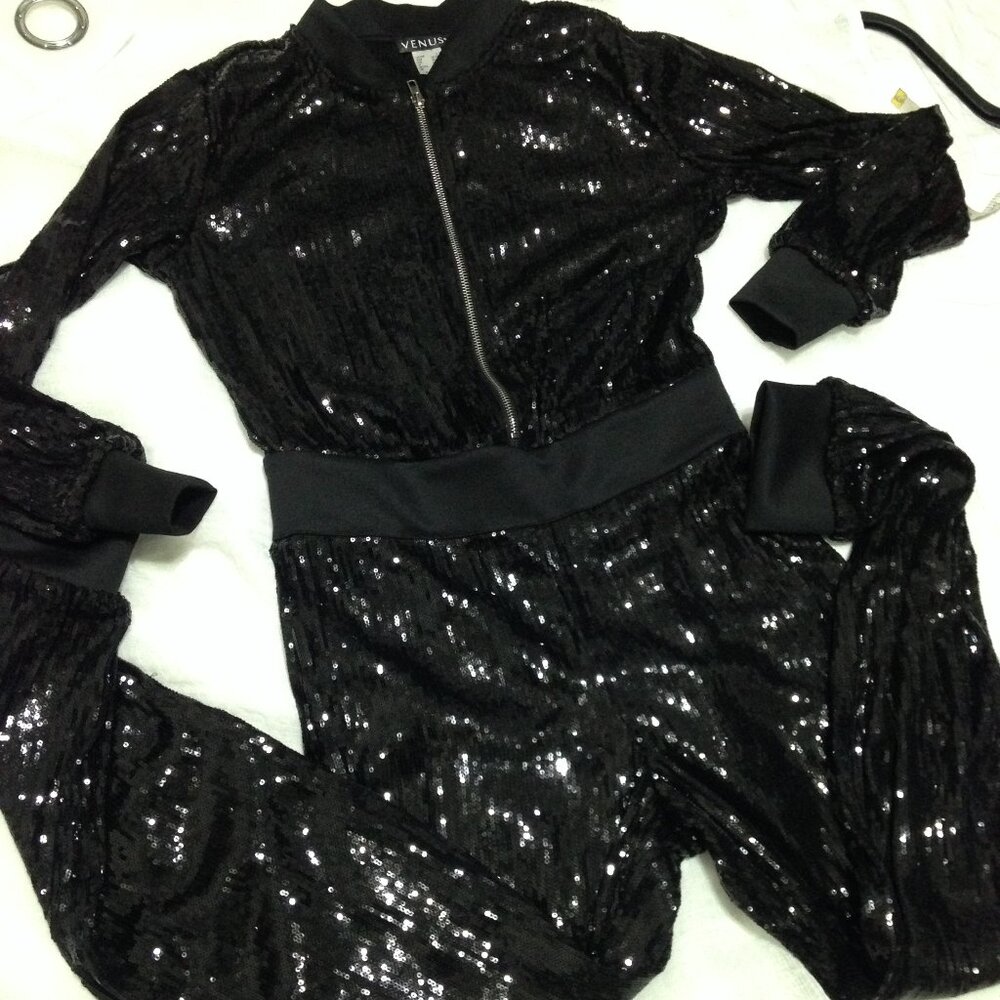 New Gorgeous Venus Sequins Jumpsuit, Zipper Front, Has Stretch